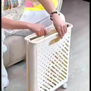Cestos De Roupa Suja Retrátil Dobrável De Chão Com Rodinhas 46x38x28Cm