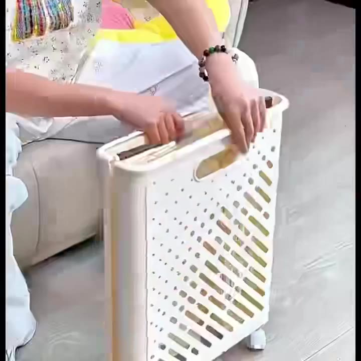 Cestos De Roupa Suja Retrátil Dobrável De Chão Com Rodinhas 46x38x28Cm