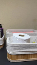 Kit 3 Cestos Organizadores em Bambu com Forro de Linho Lavável Tamanhos P M G