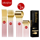 Kit 24 Talheres Aço Inox Rosa Dourado ou Preto – Antiferrugem