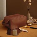 Bolsa Cosmética Grande Capacidade com Abertura em U em Couro PU para Viagem