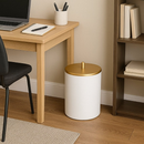 Kit Lixeira Branco e Dourado 5 Litros + Porta Toalhas de Bancada Dourado Luxo - Arthi
