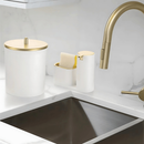 Kit Lixeira Branco e Dourado 5 Litros + Porta Toalhas de Bancada Dourado Luxo - Arthi