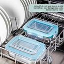Kit Pote de Vidro Hermético Retangular 10 / 5 Unid Travas Marmita Fit Microondas Mantimentos