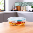 Kit Pote de Vidro Hermético Retangular 10 / 5 Unid Travas Marmita Fit Microondas Mantimentos