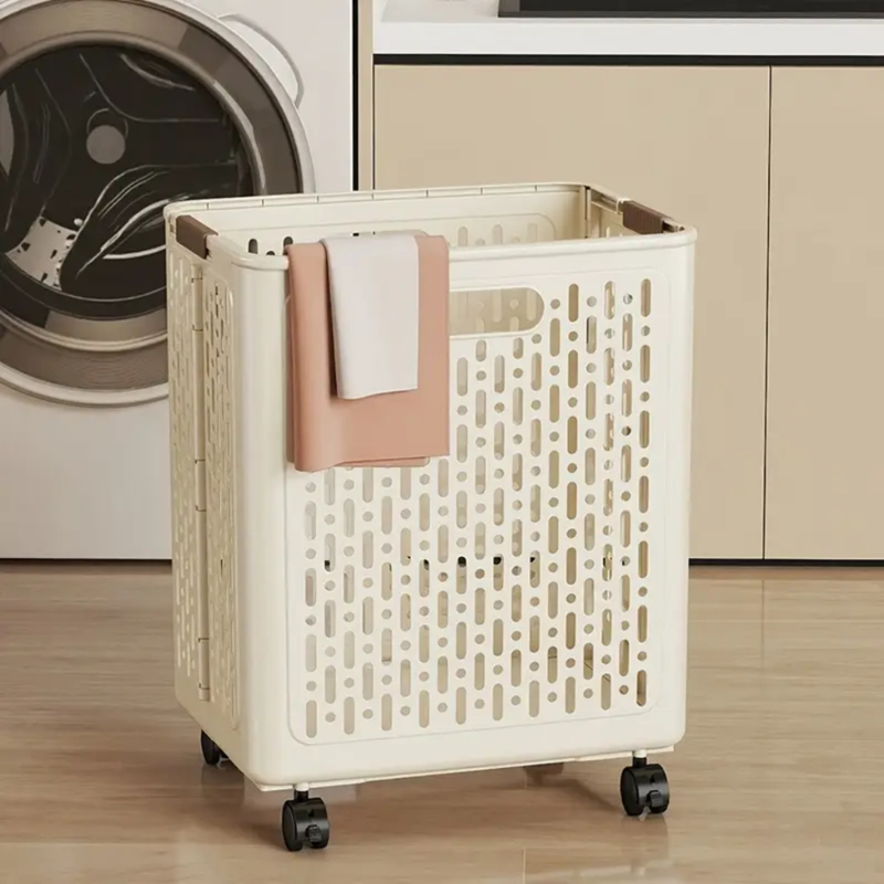 Cestos De Roupa Suja Retrátil Dobrável De Chão Com Rodinhas 46x38x28Cm