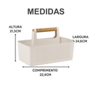 Cesto Organizador Multiuso 8L Flow Com Alça Bambu Lavanderia Limpeza Armário Cozinha Plástico