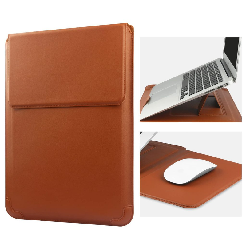 Capa de Couro PU Multiuso para 13-16 Polegadas com Suporte para Escritório e Estudo