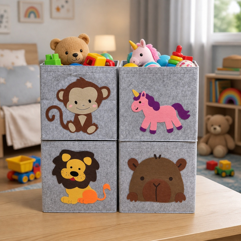 Cesto Organizador Dobrável Brinquedos Multiuso Infantil Roupa Suja Tecido Animais Em TnT Seguro