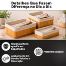 Kit 3 Cestos Organizadores De Bambu Multiuso Com Forro Lavável Retangular Decorativo Premium