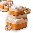 Kit 3 Cestos Organizadores De Bambu Multiuso Com Forro Lavável Retangular Decorativo Premium