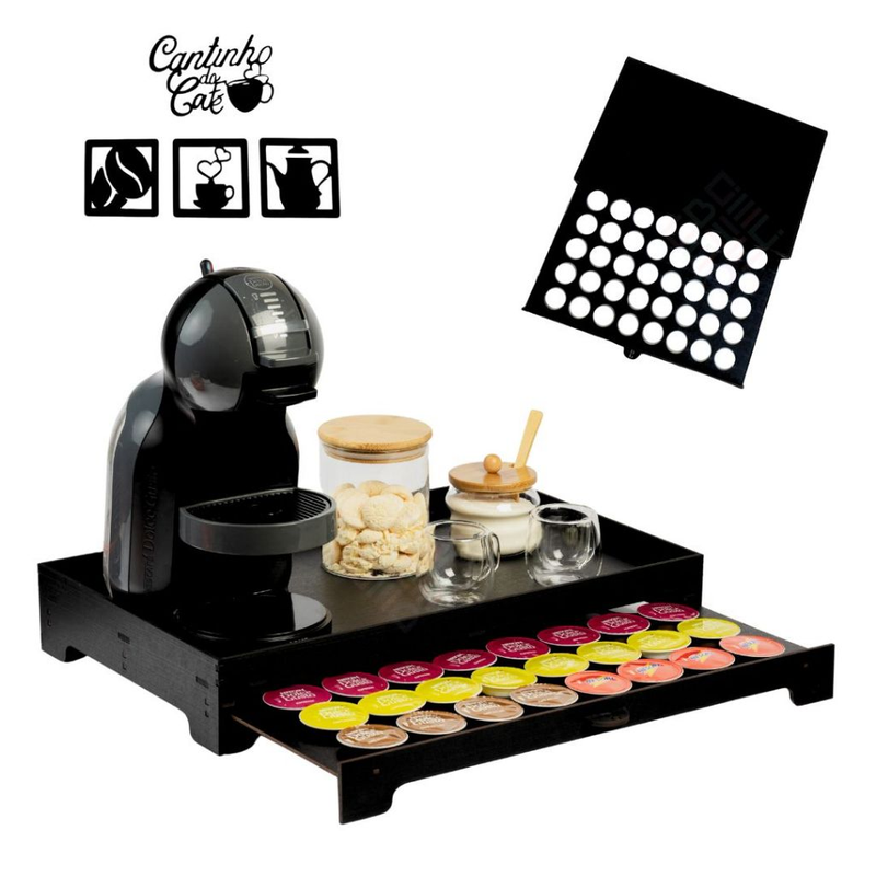 Bandeja Cantinho do Café com Gaveta 40 Cápsulas Compatível para Dolce Gusto e Diversos Modelos Café