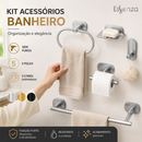Kit Acessórios Banheiro 5 Pçs Adesivo Sem Furo Porta Toalha Papeleira Saboneteira Essenza