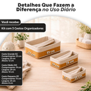 Kit 3 Cestos Organizadores De Bambu Multiuso Com Forro Lavável Retangular Decorativo Premium