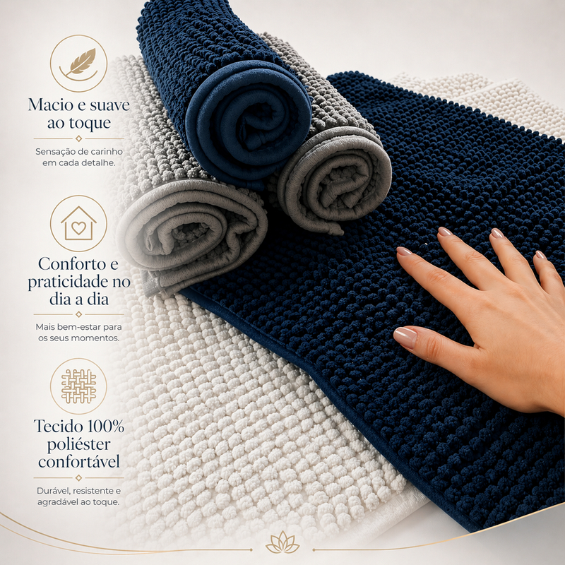 Kit Com 4 Tapetes Antiderrapante Banheiro Tipo Bolinha Em Microfibra 40x60 Alta Absorção Super Macio