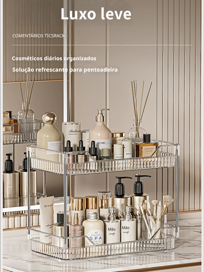 Organizador de Cosméticos em Canto Acrílico Transparente 2/3 Camadas Estilo Luxo Leve para Penteadeira Banheiro