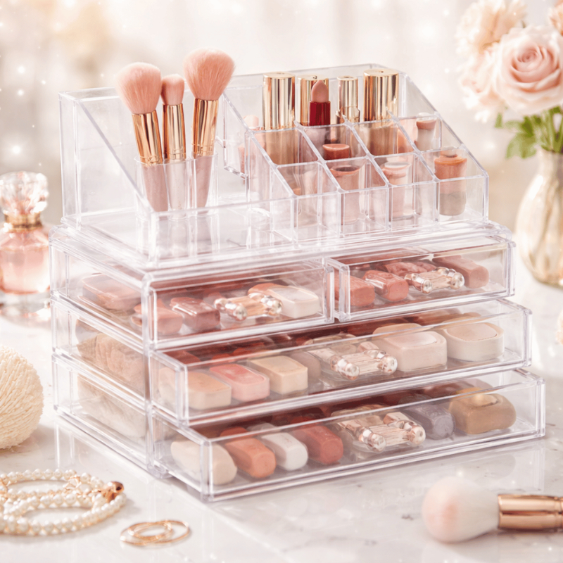 Organizador Acrílico 4 Gavetas Make e Cosméticos, Maquiagem 16 Cavidades Para Organização Completa