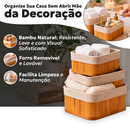 Kit 3 Cestos Organizadores De Bambu Multiuso Com Forro Lavável Retangular Decorativo Premium