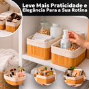 Kit 3 Cestos Organizadores De Bambu Multiuso Com Forro Lavável Retangular Decorativo Premium