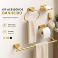 Kit 5 Acessórios para Banheiro Sem Furo com Adesivo Porta Toalha e Saboneteira