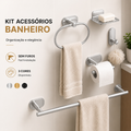 Kit 5 Acessórios para Banheiro Sem Furo com Adesivo Porta Toalha e Saboneteira