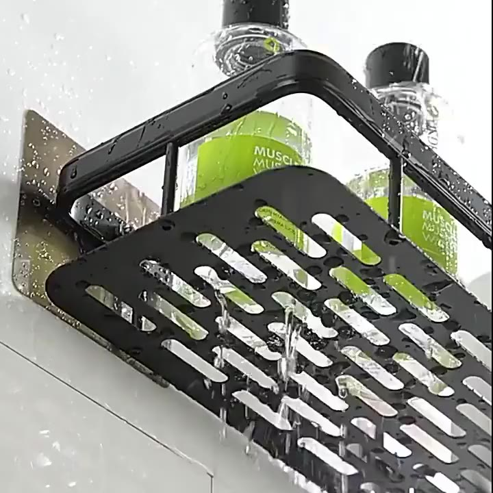 1/2/3 Suporte De Shampoo Preto Organizador Alta qualidade Prateleira De Banheiro Sem Furo Premium-Space Alumínio ES