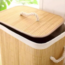 Cesto De Roupa Suja Bambu Dobravel Organizador 72L Forrado Banheiro 60cm Grande Cesto Retangular