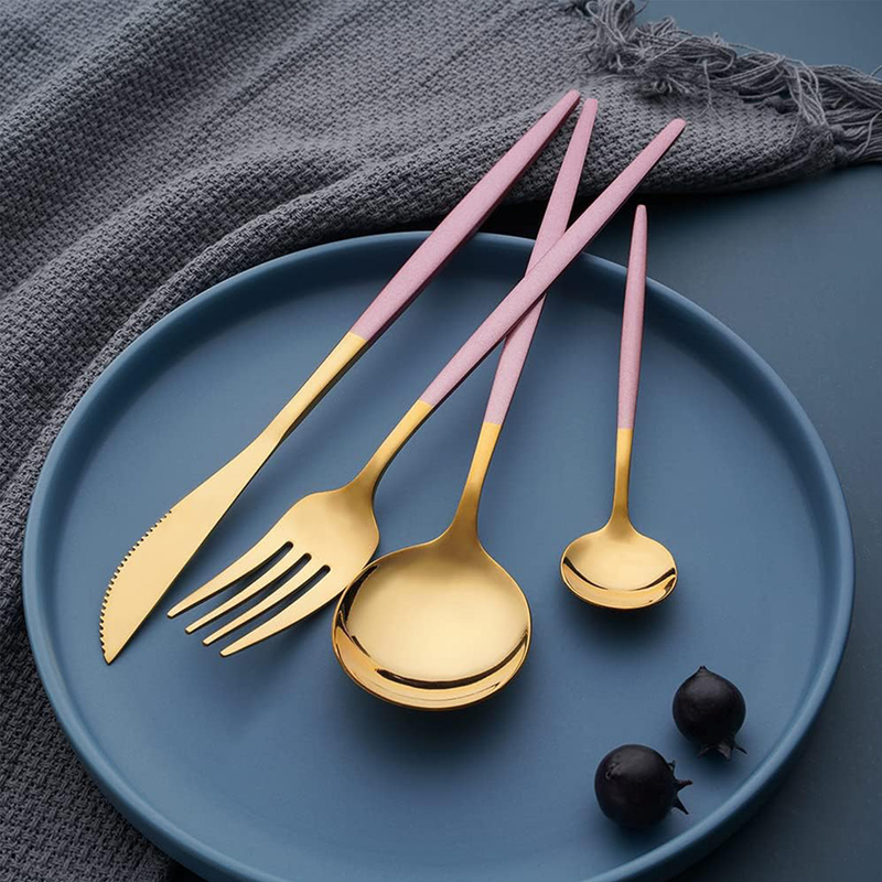 Belifou Kit 24 Jogo De Talheres Aço Inoxidável Rosa Dourado Resistente ao Desbotamento