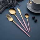 Belifou Kit 24 Jogo De Talheres Aço Inoxidável Rosa Dourado Resistente ao Desbotamento