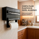 Suporte Papel Toalha Porta Filme Plástico Papel Alumínio Organizador Cozinha Parede 3 Em 1