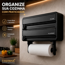 Suporte Papel Toalha Porta Filme Plástico Papel Alumínio Organizador Cozinha Parede 3 Em 1