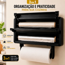 Suporte Papel Toalha Porta Filme Plástico Papel Alumínio Organizador Cozinha Parede 3 Em 1