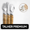 Jogo de Talheres Aço Inox com Cabo Bambu – 9, 12, 18 ou 24 Peças